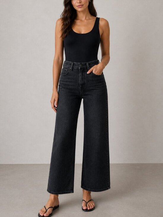 Hudson Jeans Denim - Hudson Rosie Wide Leg Ankle Jeans 29 Black High Rise Stretch Denim